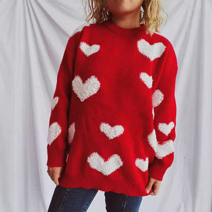 Damen Strickpullover Herzapplikationen