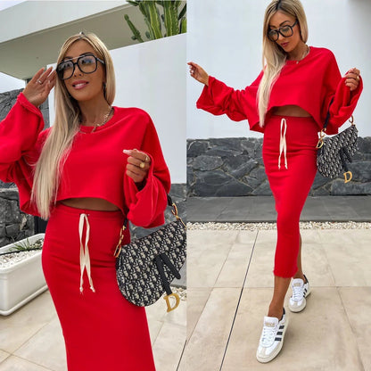 Damen Sweatshirt Set Midirock Norvielle