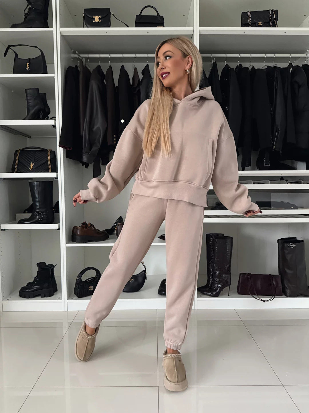 Damen Hoodie Jogginghosen Set aus Baumwolle Norvielle Grau