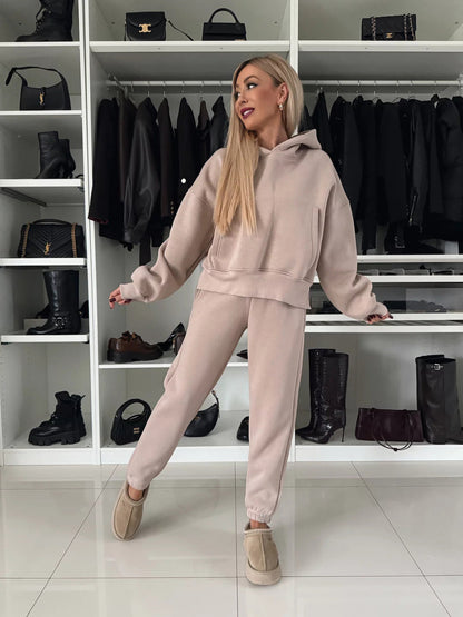 Damen Hoodie Jogginghosen Set aus Baumwolle Norvielle Grau