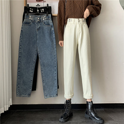 Damen Hochtaillierte Chinohose mit Taschen dunkelblau - Norvielle