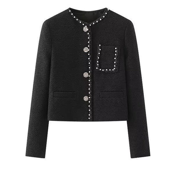 Damen Elegante Jacke Perlenverzierter Kragen