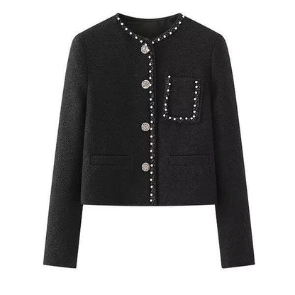 Damen Elegante Jacke Perlenverzierter Kragen