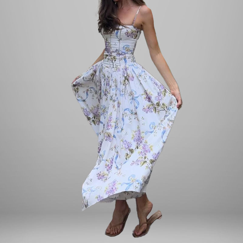 Damen Maxikleid Floralmuster Gerafftes Oberteil Norvielle