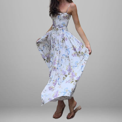 Damen Maxikleid Floralmuster Gerafftes Oberteil Norvielle