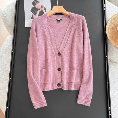 Damen Strickjacke Elegantes Design mit Taschen Beige
