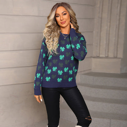 Damen Strickpullover Kleeblatt-Muster Weich Norvielle
