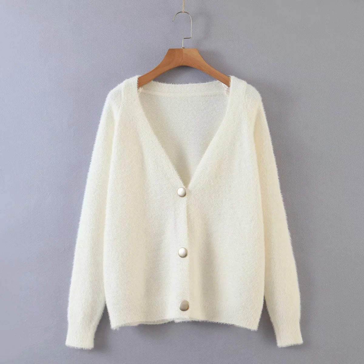 Damen Strickjacke Oversize Große Knöpfe Beige