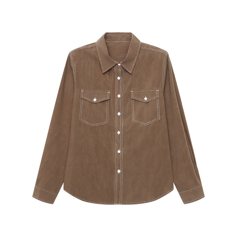 Damen Overshirt Bluse aus Baumwolle mit Brusttaschen und elegantem