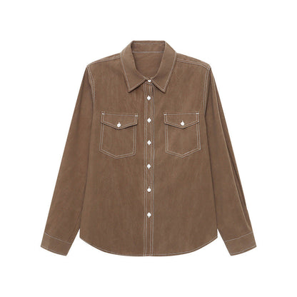 Damen Overshirt Bluse aus Baumwolle mit Brusttaschen und elegantem