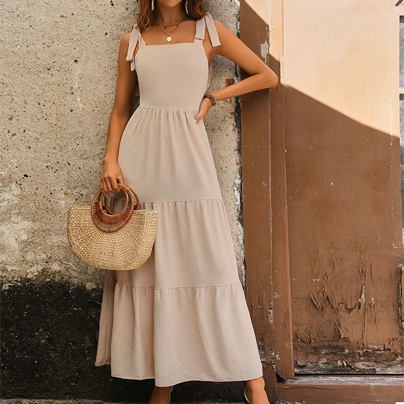 Damen Maxikleid Verstellbare Träger Rüschendetails Norvielle