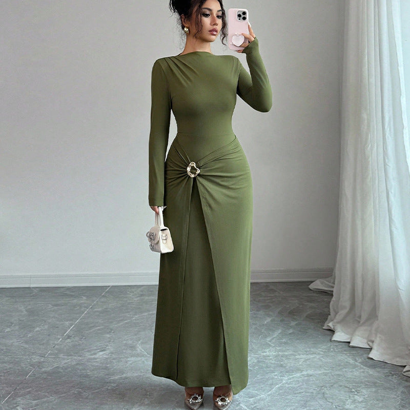 Damen Maxikleid Asymmetrisch Tailliert Norvielle - Norvielle