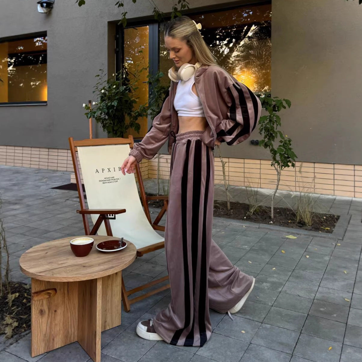Damen Velours-Jogginganzug Sportlich Elastisch