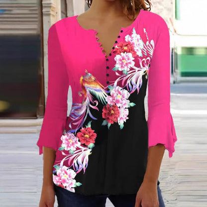 Damen Tunika-Bluse Bedruckt Knopfleiste Norvielle
