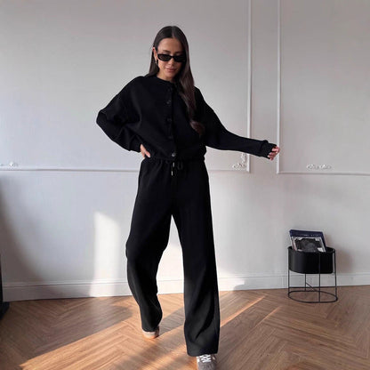 Damen Freizeitjacke mit Knopfleiste und weiten Hosen Norvielle