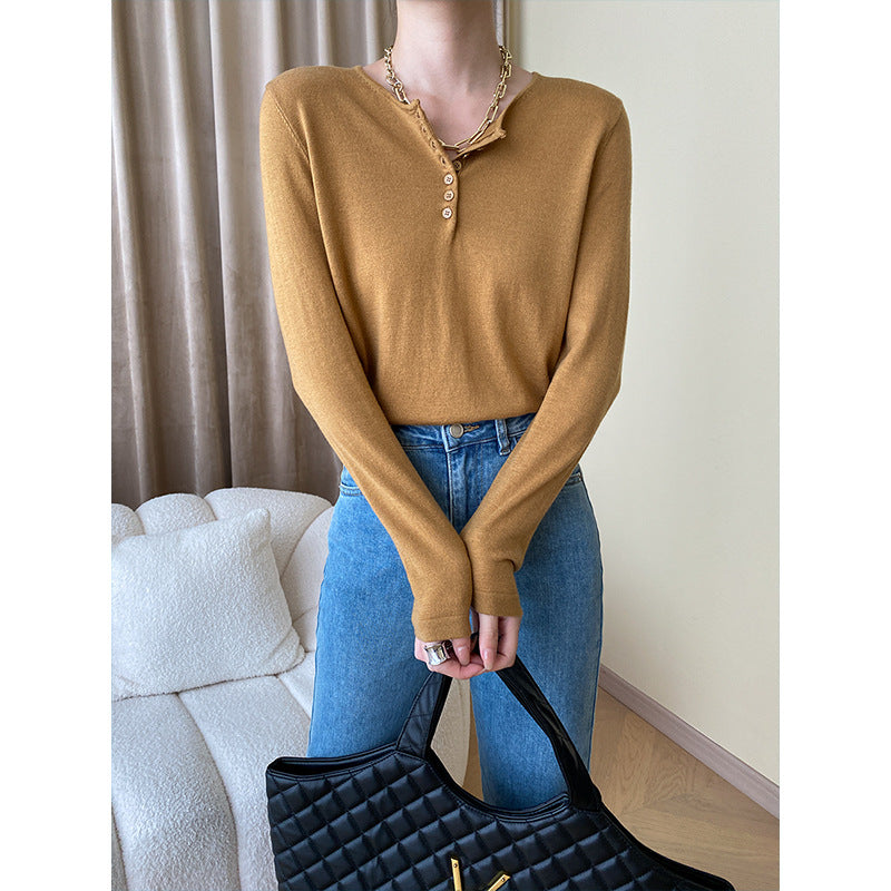 Damen Langarm-Henley-Pullover Weiches Strick