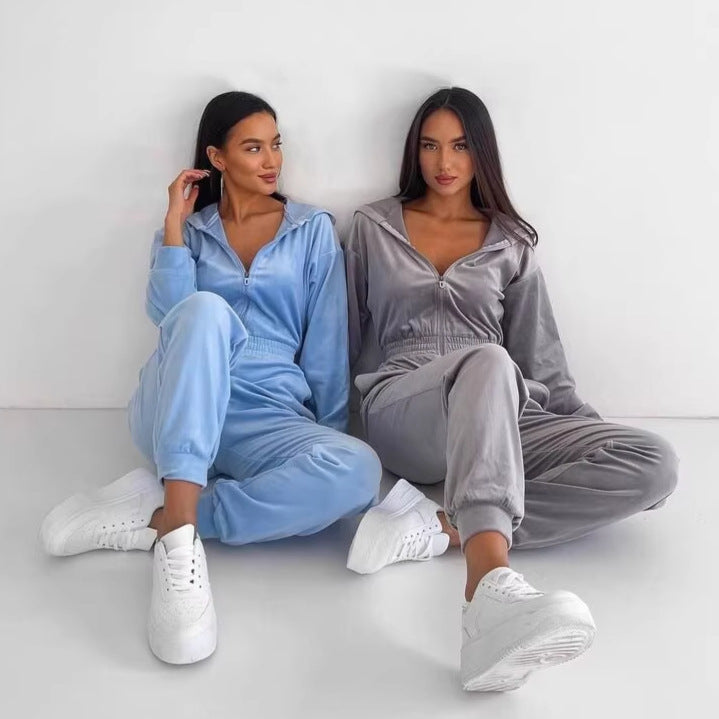 Damen Fleece-Overall Reißverschluss Kapuze Norvielle