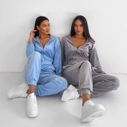 Damen Fleece-Overall Reißverschluss Kapuze Norvielle
