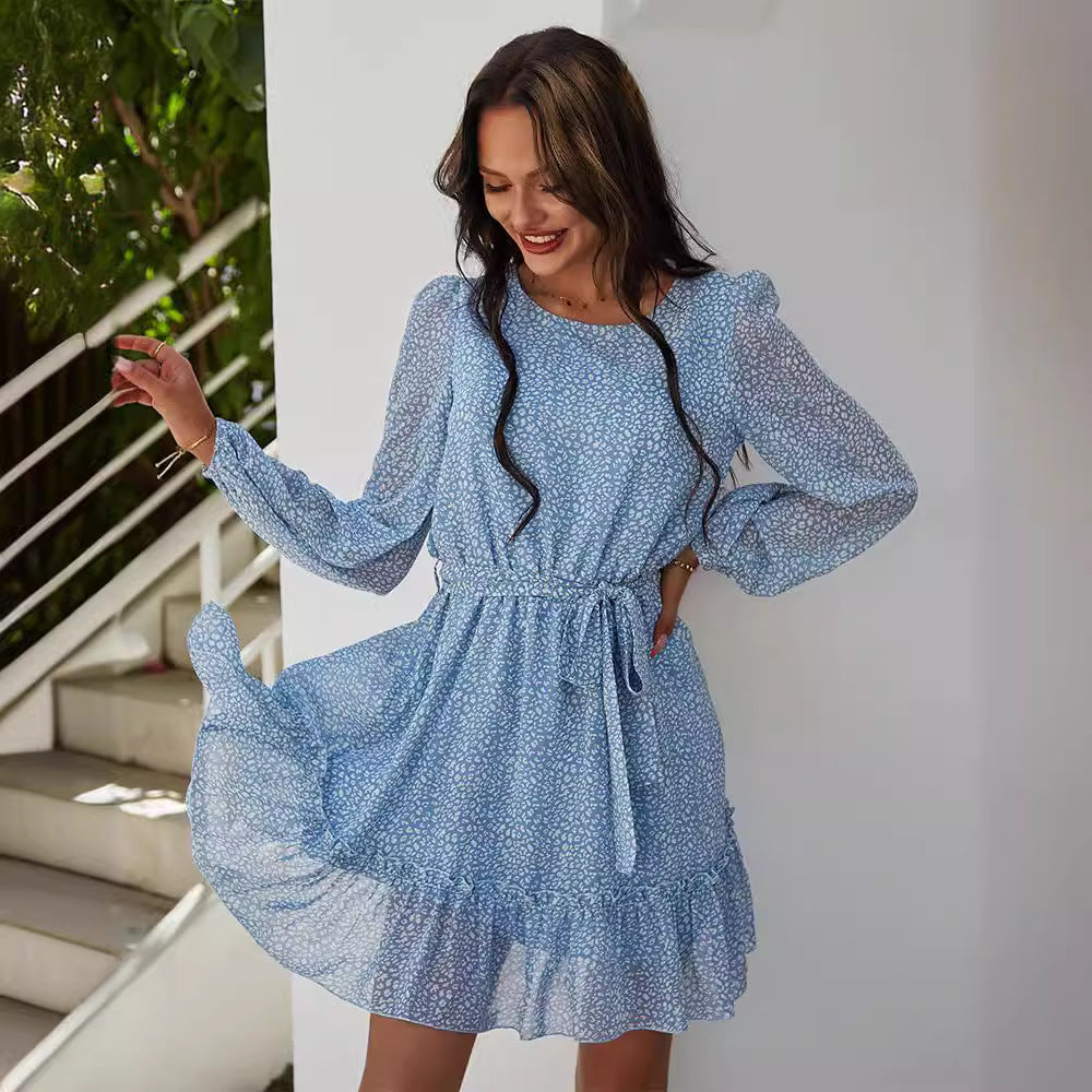 Damen Minikleid Luftig Rüschen Bindegürtel Norvielle