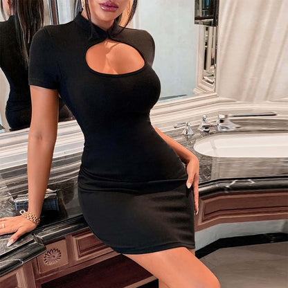 Damen Minikleid Asymmetrischer Ausschnitt Stehkragen Norvielle
