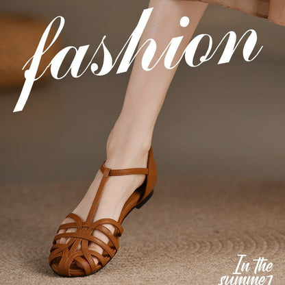 Damen Flachsandalen Verstellbarer Riemen Modischer Schnitt Beige