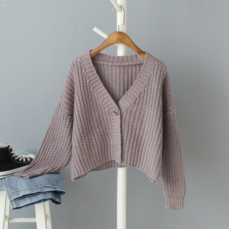 Damen Grobstrick-Cardigan Locker Passform V-Ausschnitt Beige