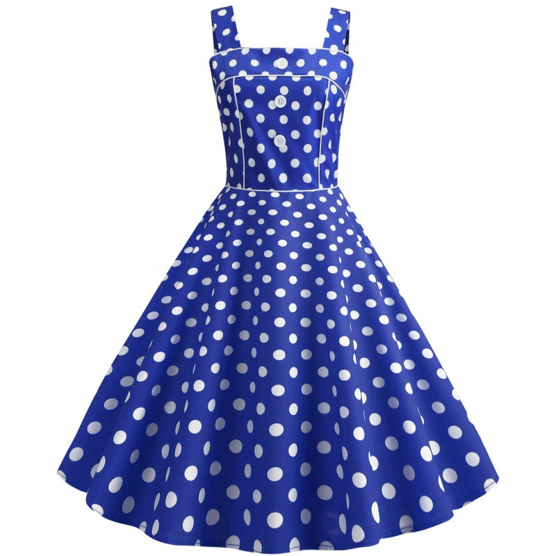 Damen Swingkleid Polka Dots Baumwolle Schwarz Weiß - Norvielle