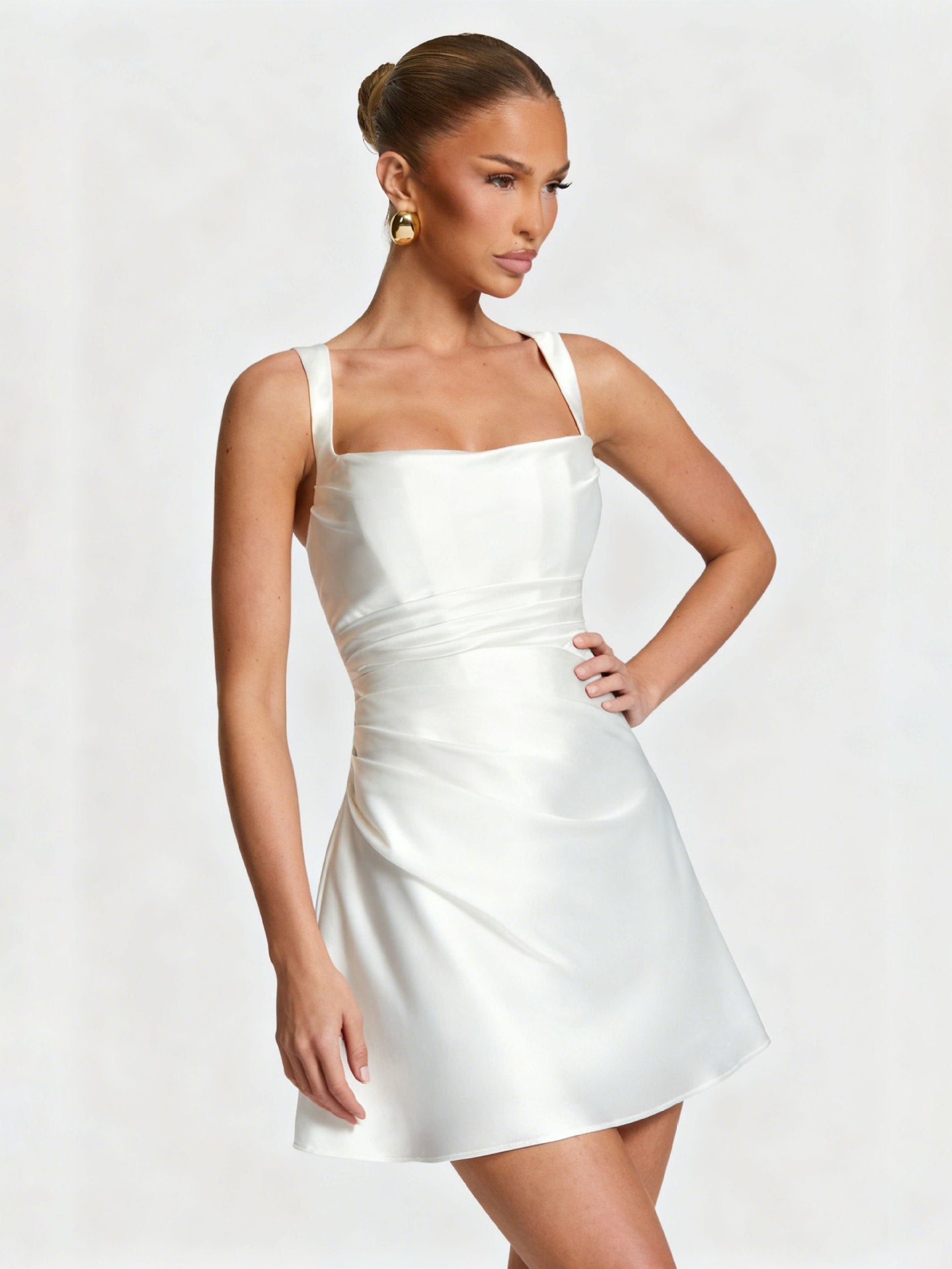 Damen Cocktailkleid Satin Quadratausschnitt
