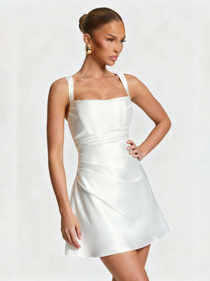 Damen Cocktailkleid Satin Quadratausschnitt