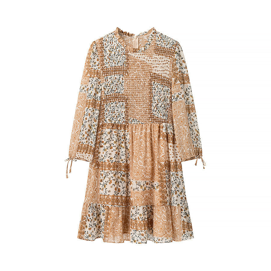 Damen Patchwork-Kleid Voluminöser Rock