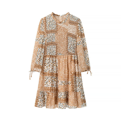 Damen Patchwork-Kleid Voluminöser Rock