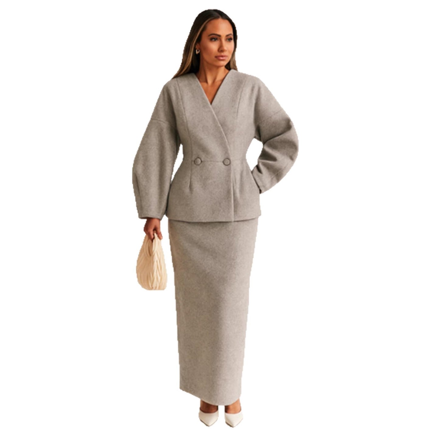 Damen Bleistiftkleid mit Blazer-Oberteil und Puffärmeln Norvielle