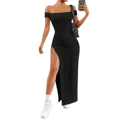 Damen Maxikleid Schulterfrei Hochschlitz Norvielle
