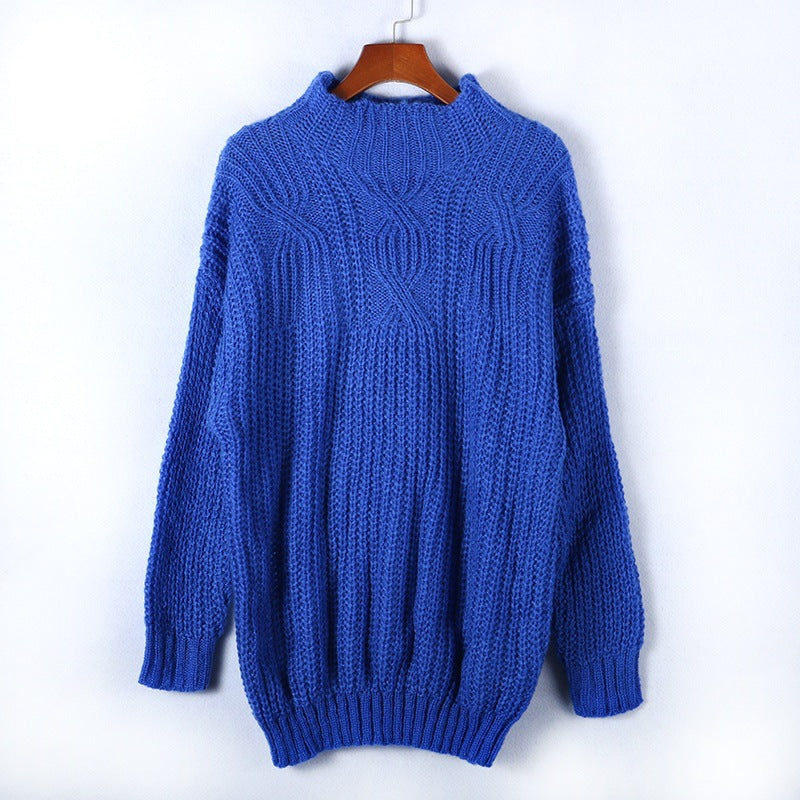 Damen Grobstrickpullover Hochkragen Locker Norvielle