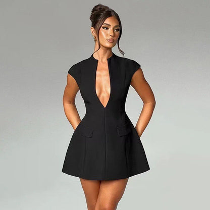 Damen Kurzkleid V-Ausschnitt Taschen Norvielle - Norvielle