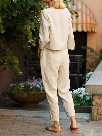 Damen Leinen-Set 2-teilig mit Oberteil und Hose