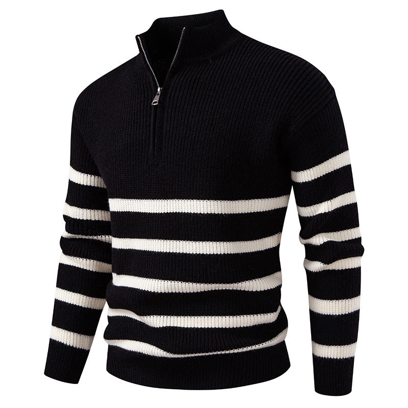 Herren Pullover Gestreift Modern Zippverschluss Baumwolle -Weiß