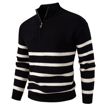 Herren Pullover Gestreift Modern Zippverschluss Baumwolle -Weiß