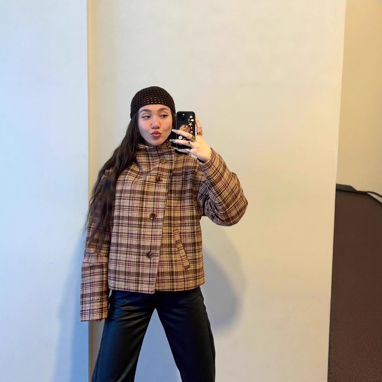 Damen Oversized Karojacke Modisch Großgeschnitten