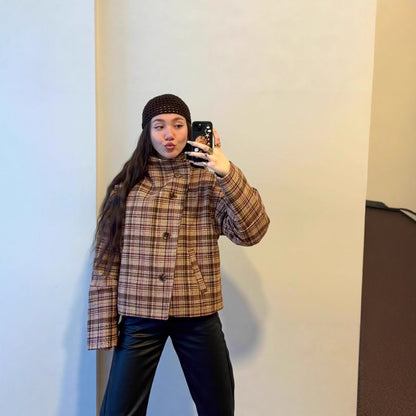 Damen Oversized Karojacke Modisch Großgeschnitten