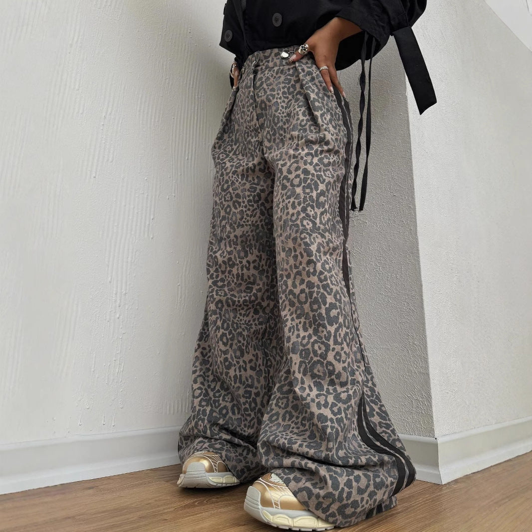 Damen Maxihose Leopardenmuster Baumwolle Schwarz - Norvielle
