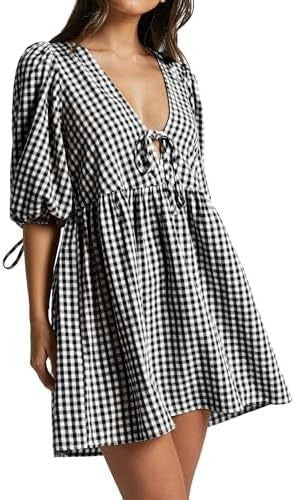 Damen Freizeitkleid V-Ausschnitt Puffärmel Norvielle