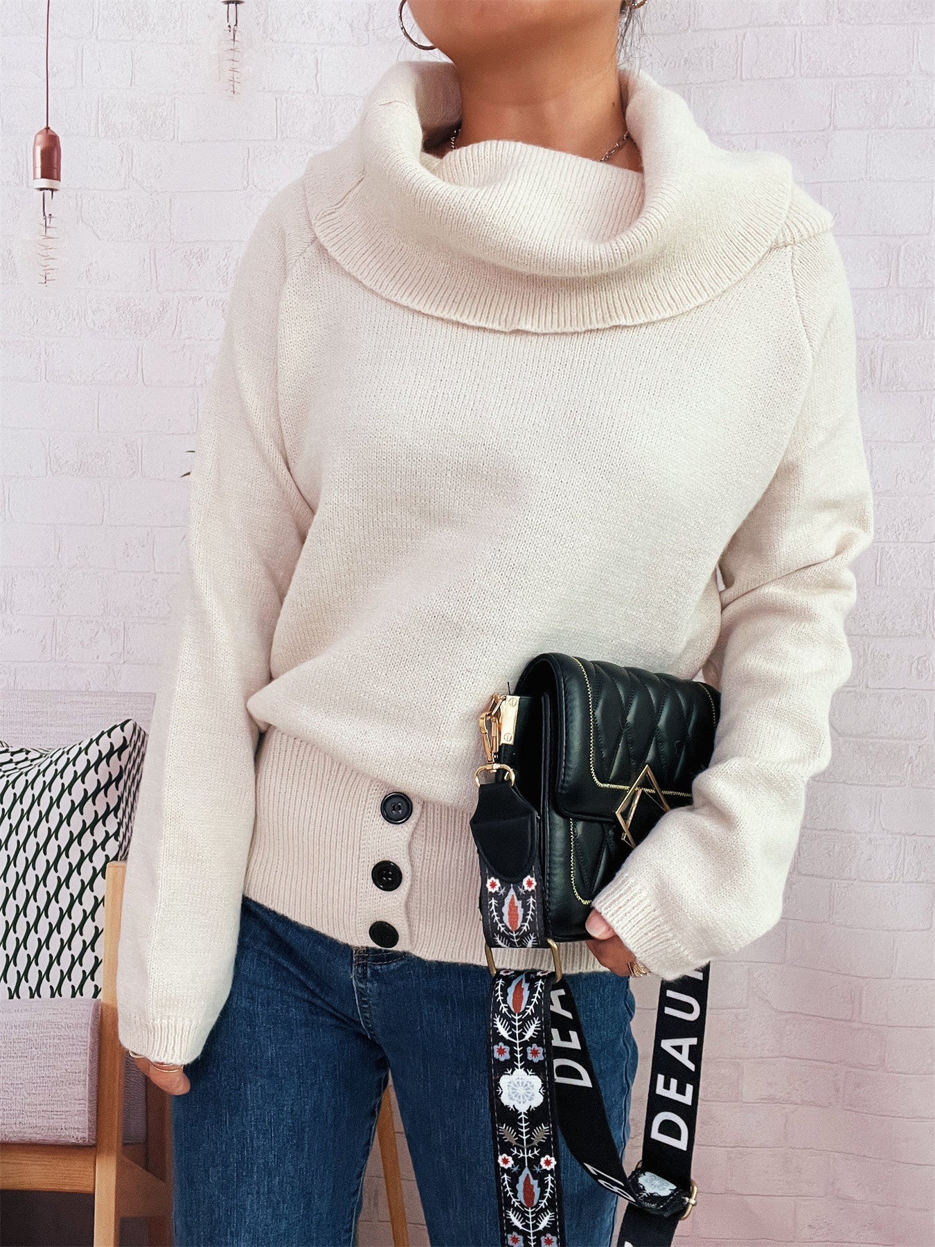 Damen Strickpullover Hochschließend Norvielle