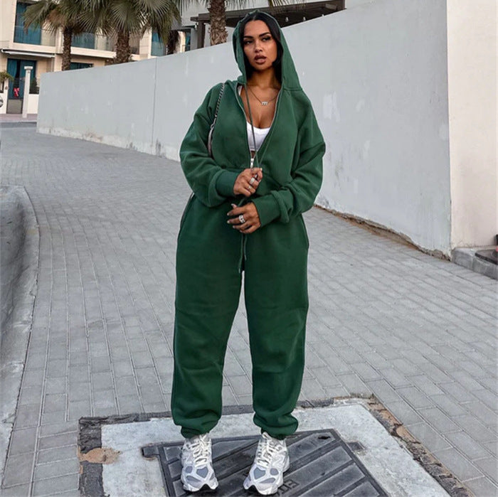 Damen Sweatset Cropped Hoodie Weite Hose Norvielle - Norvielle