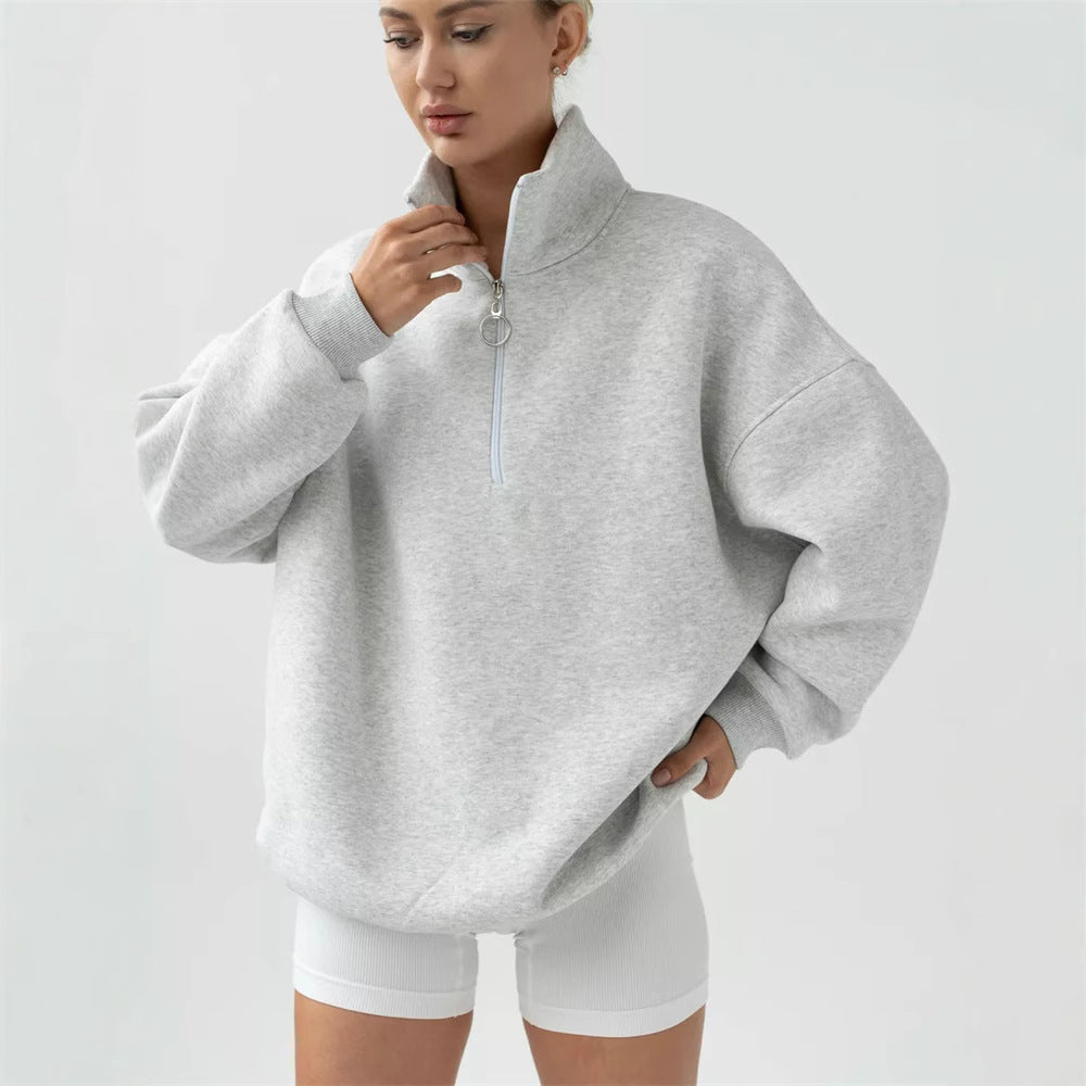 Damen Oversized Kapuzenpullover Hochkragen Reißverschluss Norvielle - Norvielle