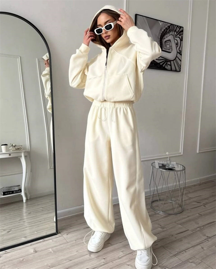 Damen Sportliches Kapuzen-Set Kontrastpaspel Cropped Norvielle