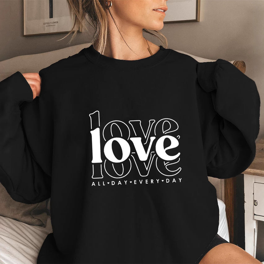 Damen Sweatshirt Voluminöse Ärmel Moderner Love-Print Norvielle