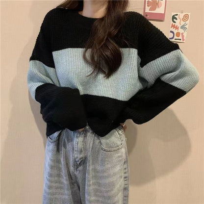 Damen Pullover Grobstrick Farbblockdesign Norvielle