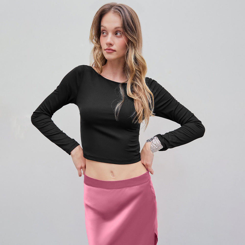 Damen Langarm-Crop- Rundhals Ausschnitt Norvielle
