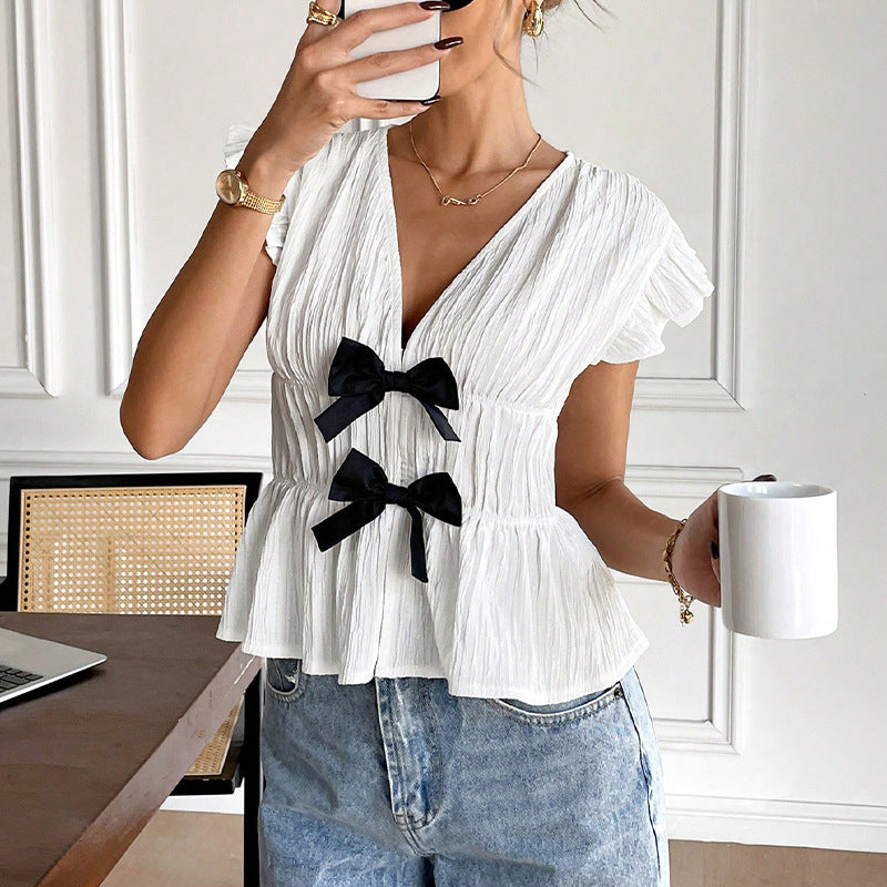 Damen Volantbluse Dekorativen Schleifen Bluse - Norvielle